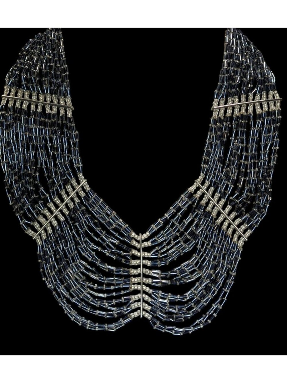 Vintage Monet Glass Beaded Festoon Necklace Silver Tone Glam Statement Jewelry
